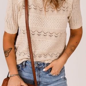 Short Sleeve Openwork Knit Sweater